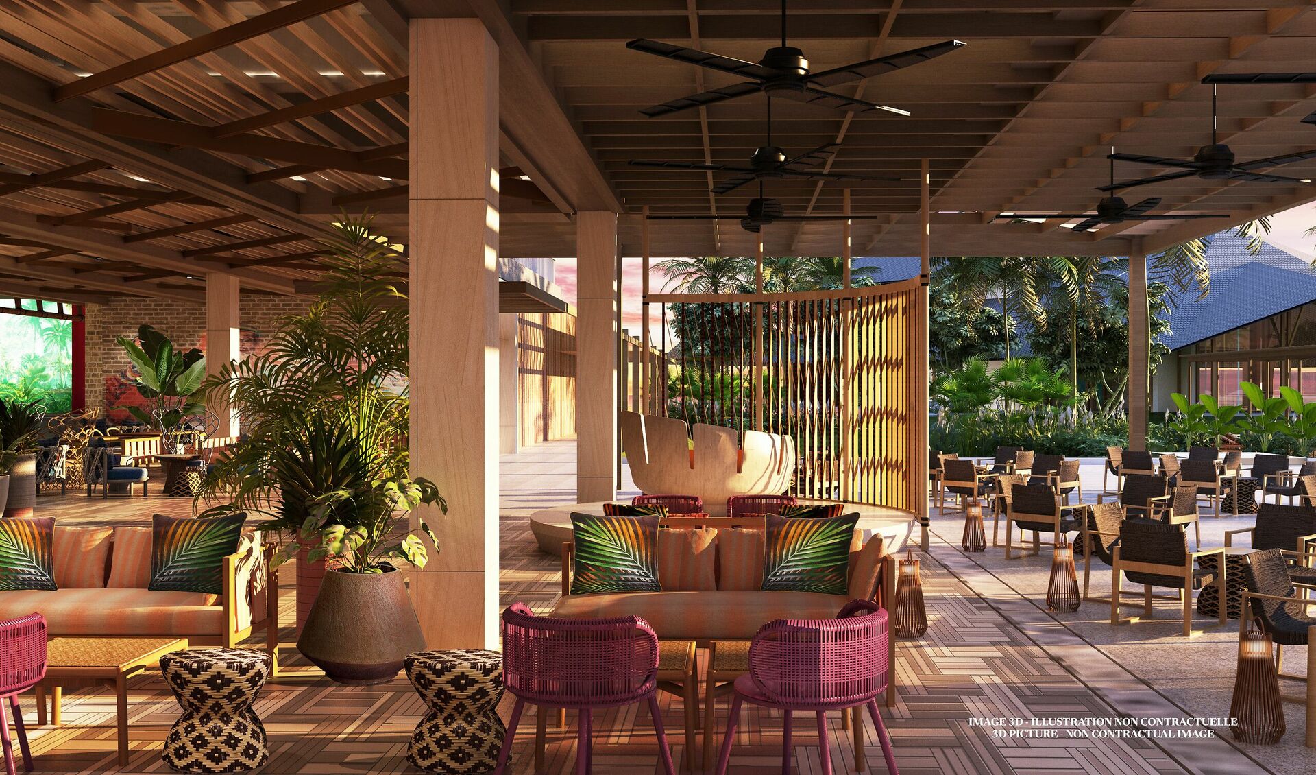 Chaises et tables avec vue sur mer