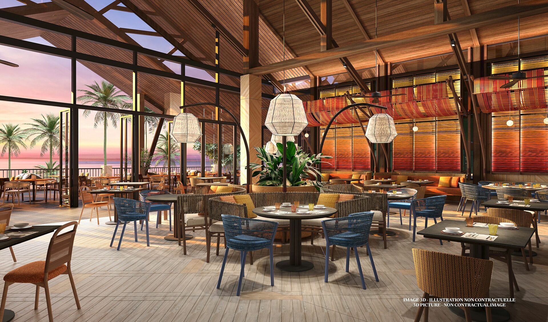 Chaises et tables avec vue sur mer