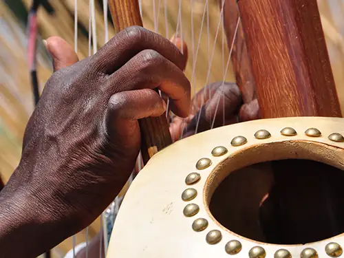 Mains d'un home qui jour d'un instrument de musique à cordes