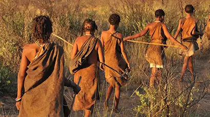 Tribu Bushmen dans la savane