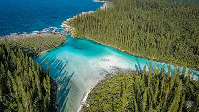 Lagon turquoise entouré de nature