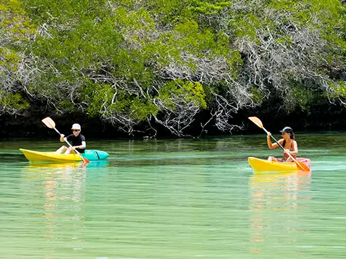 Coule faisant du canoë sur l'eau turquoise