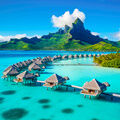 Pilotis à Bora Bora sur l'eau turquoise